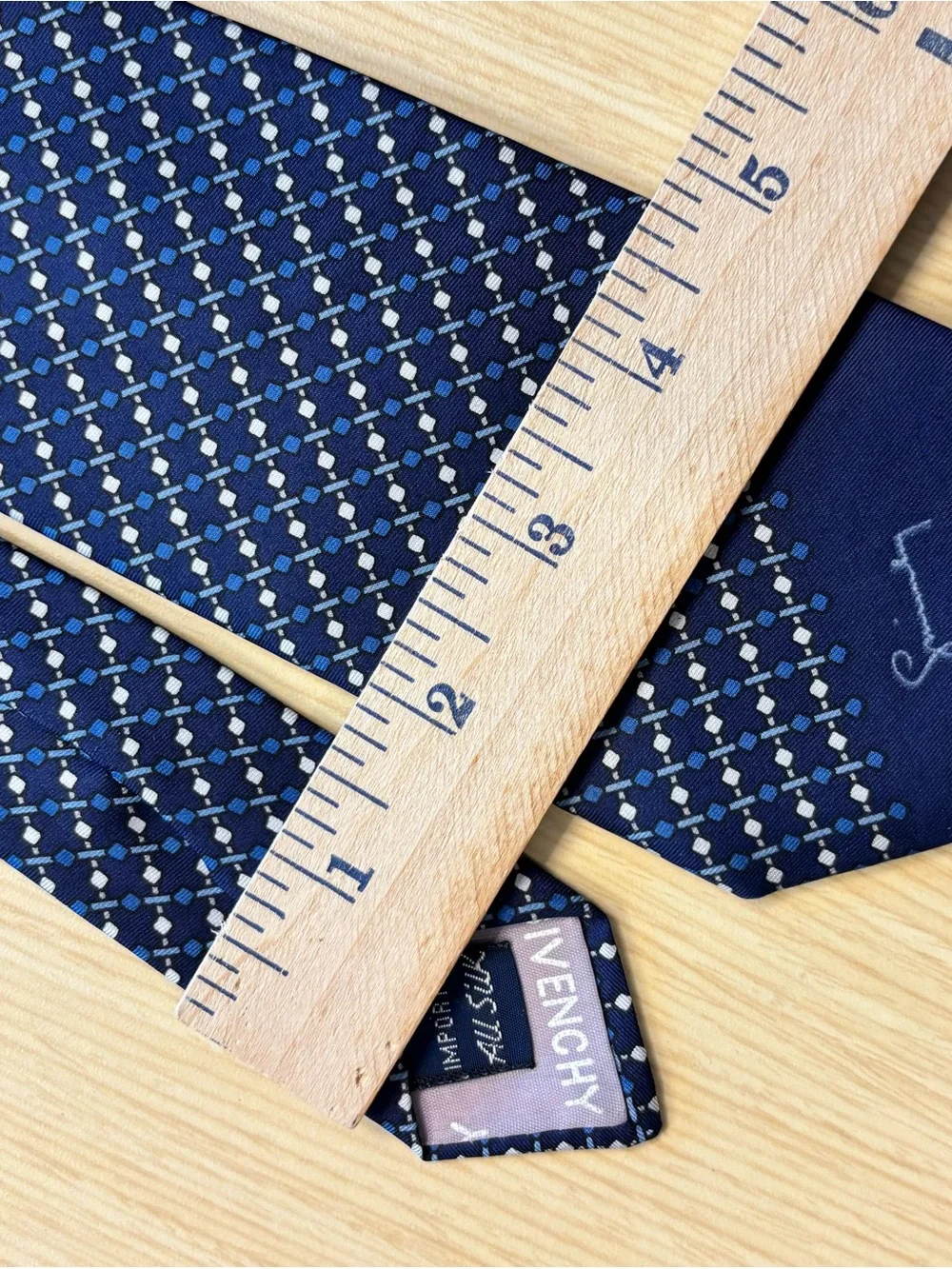 Givenchy VTG Blue Silk Geometric Micro Pattern Men's Necktie Luxury Designer